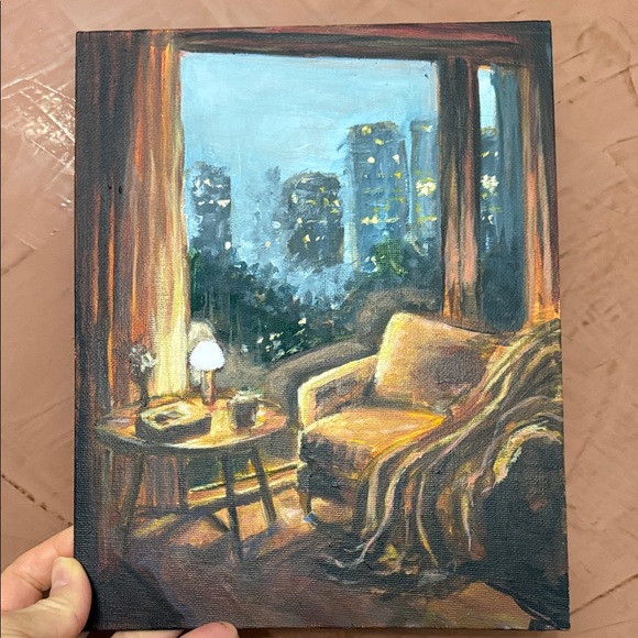 City Night Cozy Armchair Canvas Art in Warm Orange and Brown Tones - Picture 3 of 4